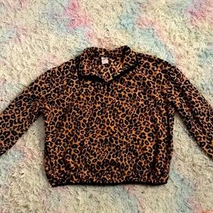 Cheetah print mid zip hoodie